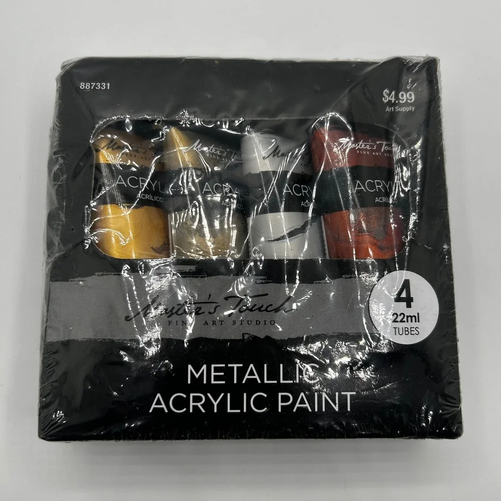 Master's Touch Metallic Acrylic Paint Set 4 Tubes Gold Silver Copper Bronze